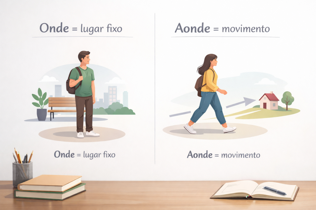 diferença entre onde e aonde com exemplo visual